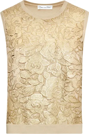 Oscar de la Renta Gold Foil English Rose tanktop