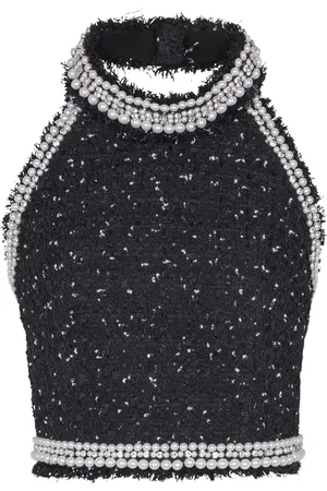 Balmain Cropped top i tweed med halterneck