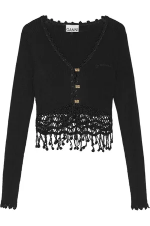 Ganni Cardigan med macramé-detalje