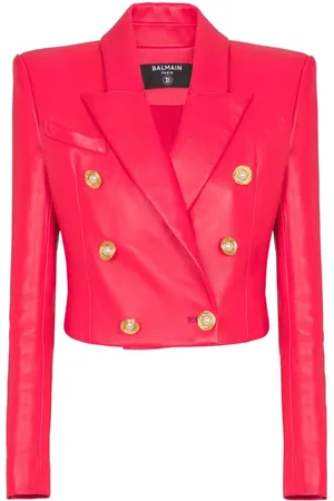 Balmain Cropped lammeskindsjakke