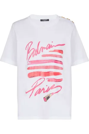 Balmain T-shirt med læbestift-tryk
