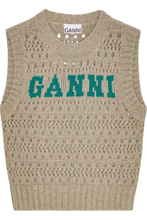 Ganni Intarsia-strikket top med logo