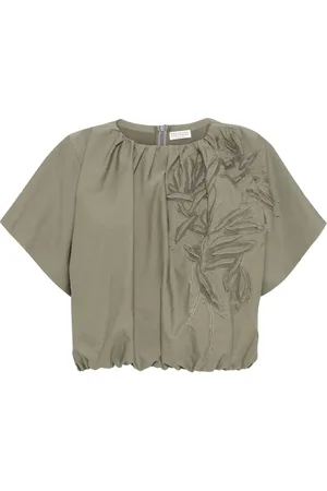 Brunello Cucinelli Bluse med Flora applikation