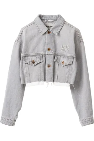 Miu Miu Cropped denimjakke med logo-applikation
