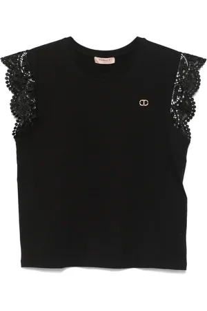 Twin-Set T-shirt med korte blondeærmer