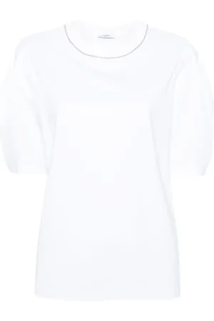 PESERICO SIGN Strækbar T-shirt med perledekoreret kant