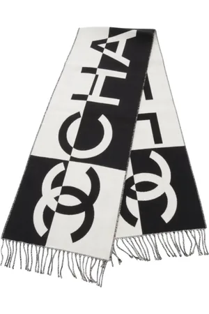CHANEL Intarsiastrikket tørklæde med logo fra 1986-1988