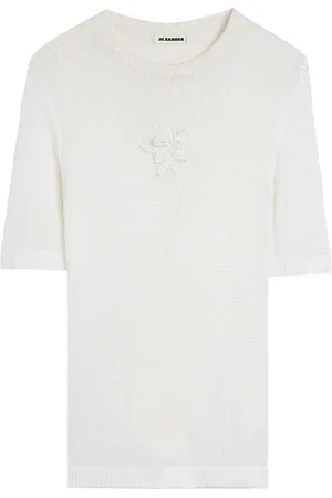 Jil Sander Strikket T-shirt med hæklede blomster