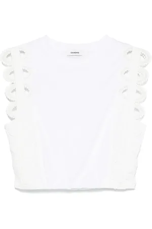 Sandro Cropped T-shirt med blondedetalje