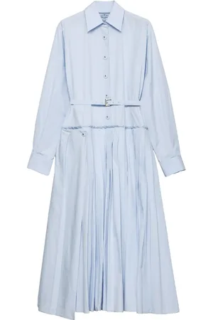 Prada Mellemlang poplin-kjole med plisseringer