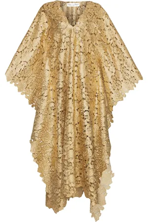 Oscar de la Renta Kaftan-kjole i folie med guipureblonde