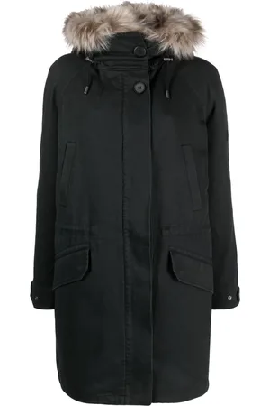 YVES SALOMON Gabardine-parka med lammeskindskant