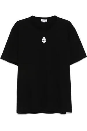 Alexander McQueen T-shirt med dødningehoved og flock-tekstur