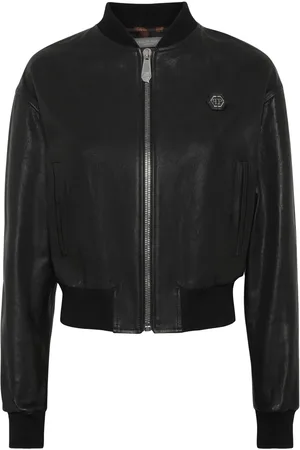 Philipp Plein Cropped bomberjakke i læder