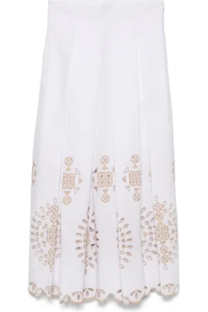 ELEVENTY Mellemlang nederdel med openwork-broderi