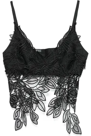 Alberta Ferretti Top i macramé med bladtryk