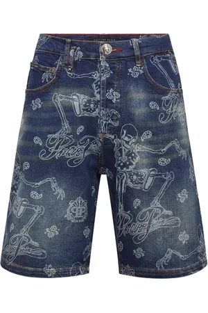 Philipp Plein Denimshorts med skelettryk