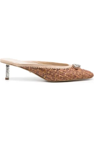 GCDS 60mm mules i bast med præget monogram