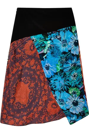 Marine Serre Asymmetrisk silkenederdel med patchwork