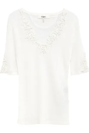 Chloé Blomstret T-shirt med blonde