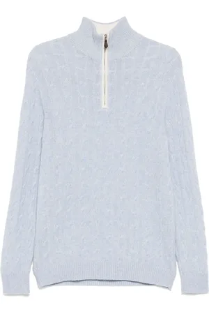 N.PEAL Tofarvet Cable 1/2 sweater med lynlås