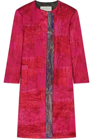 DRIES VAN NOTEN Mønstret frakke i jacquard uden krave