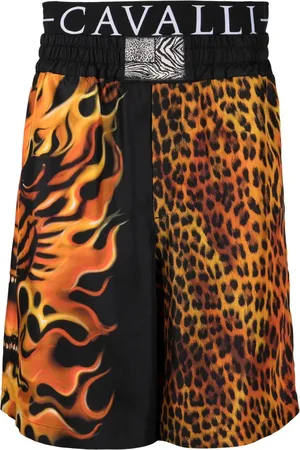 Roberto Cavalli Shorts med logolinning og animalier-mærke