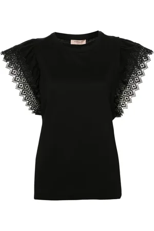 Twin-Set Bluse med broderede ærmer