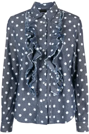 Aspesi Polkaprikket bluse med flæsedetaljer