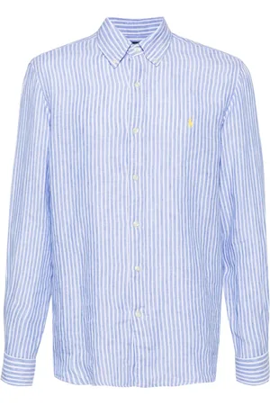 Ralph Lauren Stribet skjorte i hør med broderet logo