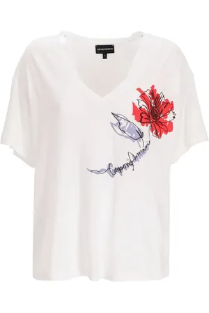 Emporio Armani T-shirt med blomstertryk og V-hals