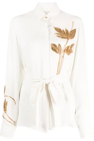 Elie saab T-shirt i silke med bladbroderi