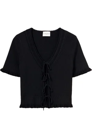 Claudie Pierlot Finstrikket cardigan med sløjfe