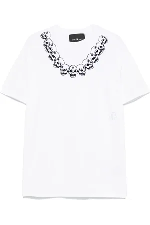 John Richmond T-shirt med dødningehoved i flock-tekstur