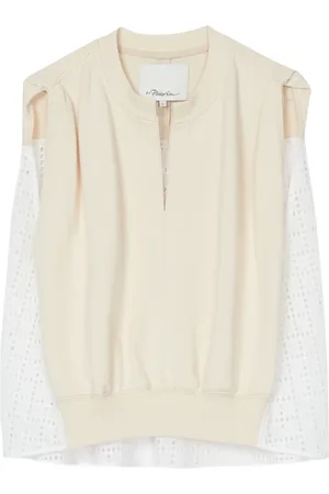 3.1 Phillip Lim Top i frotté med broderie anglaise