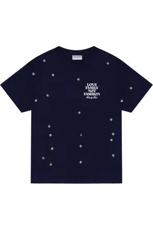Family First T-shirt med blomster-broderi
