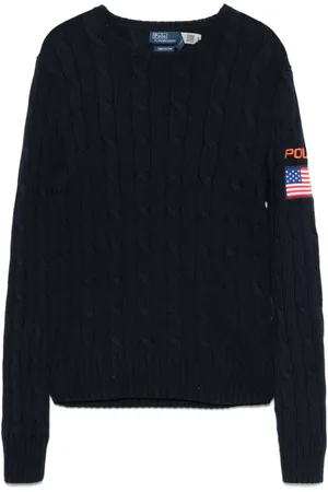Ralph Lauren Kabelstrikket sweater med flagmærke