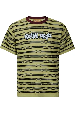 Brain Dead Stribet T-shirt med slitageeffekt