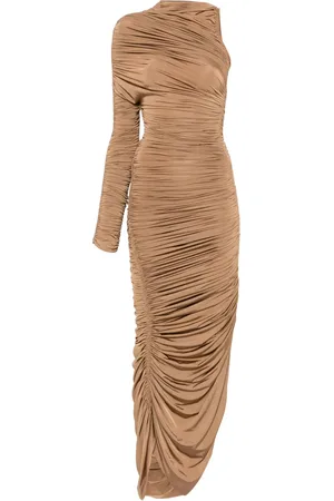MUGLER Lang asymmetrisk kjole med ruche