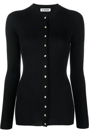 Jil Sander Ribbet cardigan med rund hals