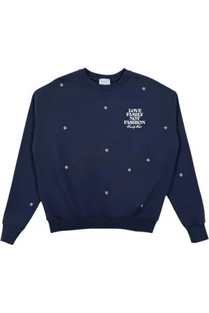 Family First Sweatshirt med blomster-broderi