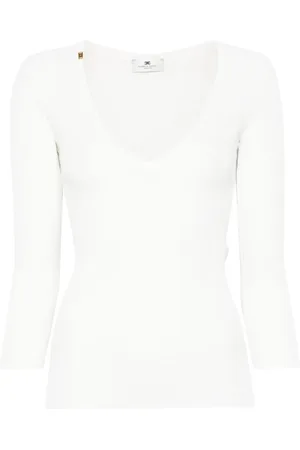Elisabetta Franchi Ribbet top med V-hals
