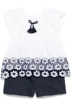 PATACHOU Sæt med bluse og shorts med blomsterbroderi