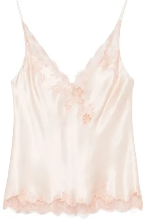 CARINE GILSON Camisole i silke med Caudry-blonde