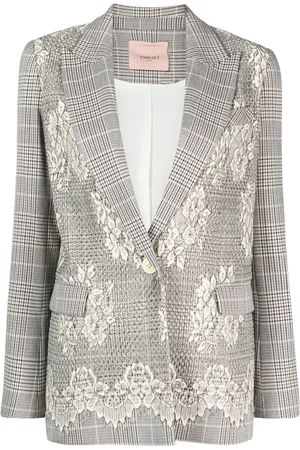 Twin-Set Skotskternet Glen blazer med blondeapplikation