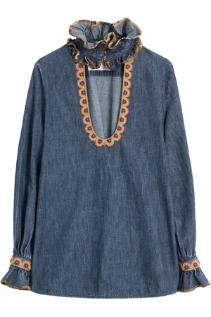 VALENTINO GARAVANI Broderet chambray-bluse