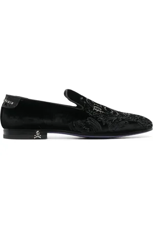 Philipp Plein Loafers i velour med broderet dødningehoved