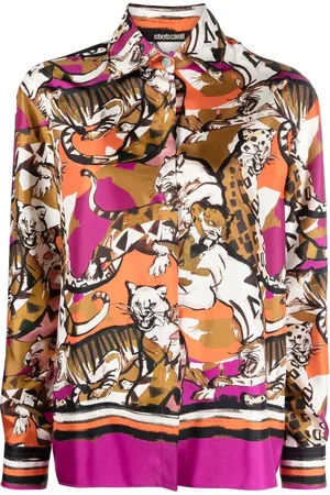Roberto Cavalli Skjorte med satin-finish og gepardtryk