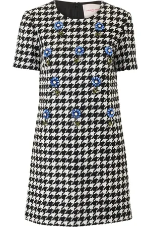 Carolina Herrera Kort kjole med houndstooth-mønster og broderi