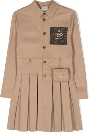 Fendi Skjortekjole med plisseringer og broderet logo